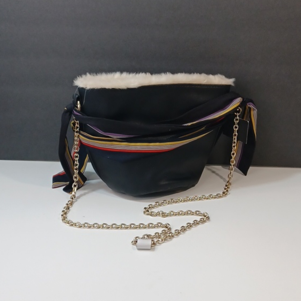 ZARA faux leather shearling strap bucket purse NEW